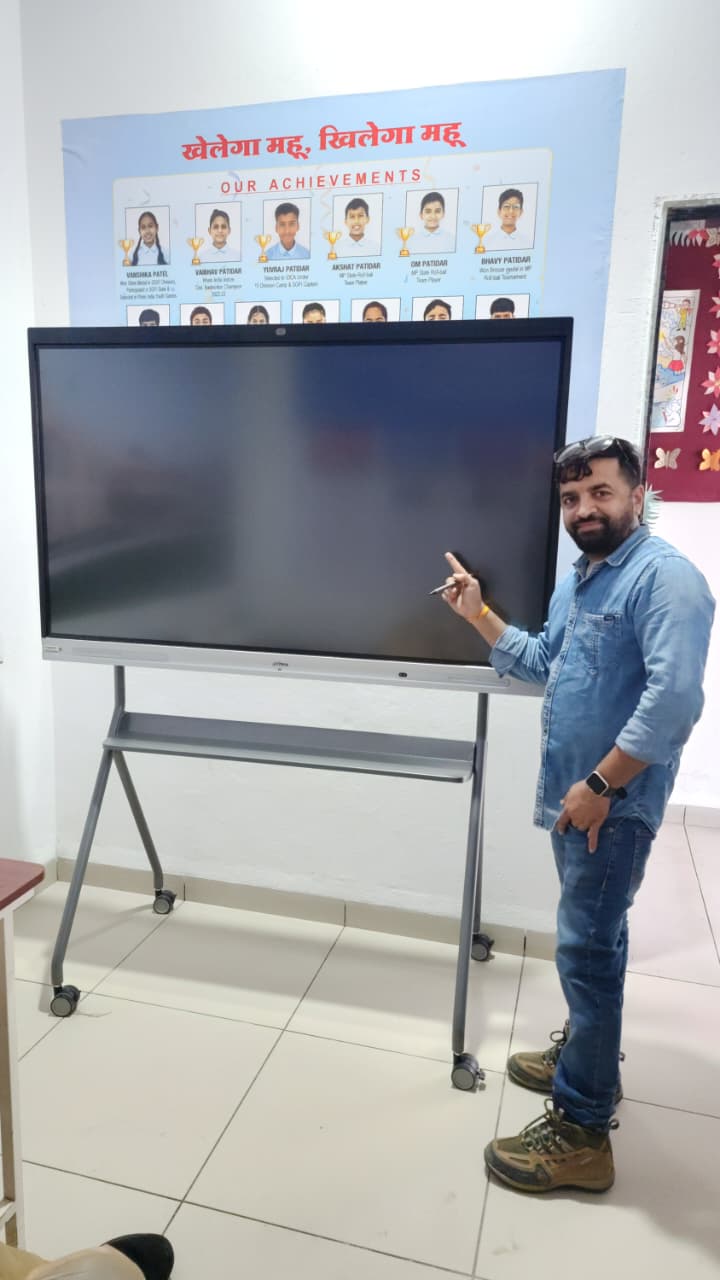 Installed interactive classroom display on a mobile stand